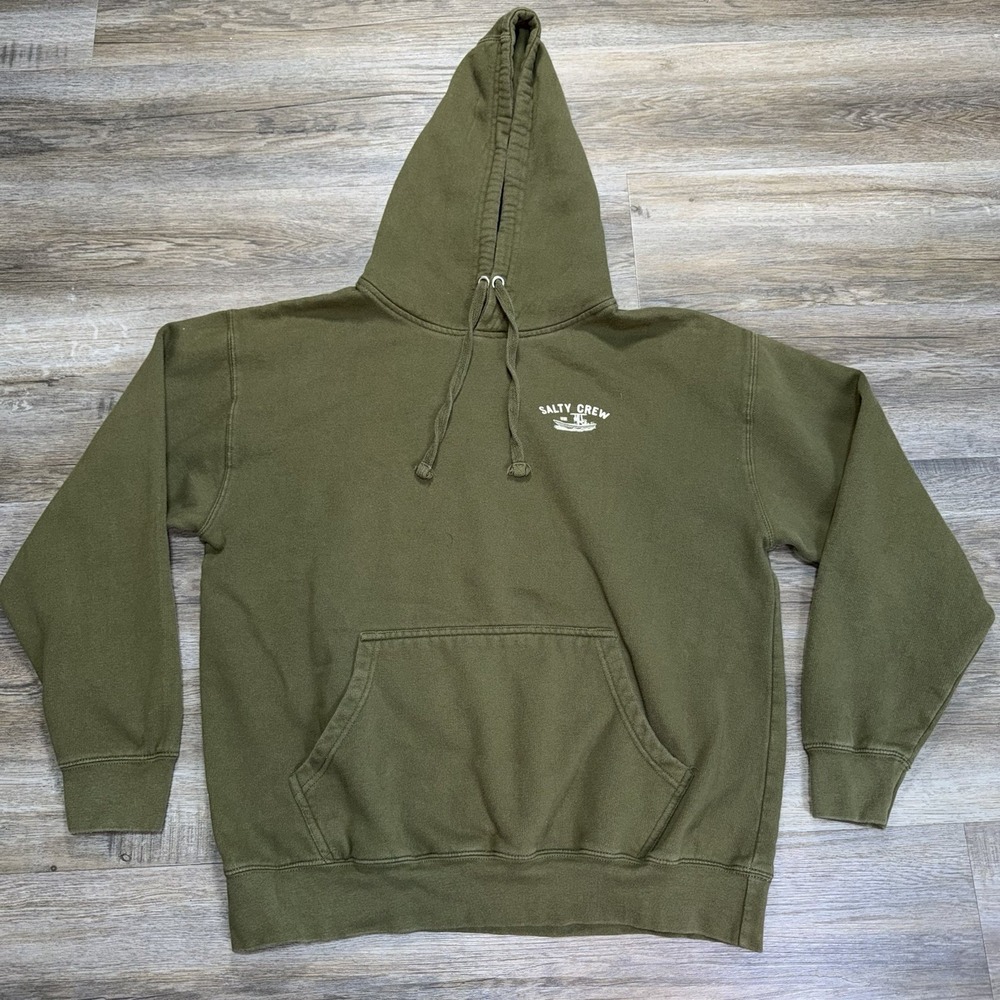 Salty Crew Boat Club Fleece Pullover Hoodie Mens Large Olive Green Logo Graphic